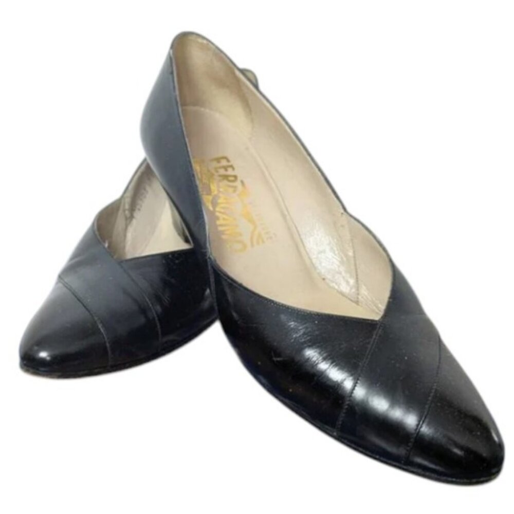 Salvatore Ferragamo black Circa patent cap-toe shoes size 6